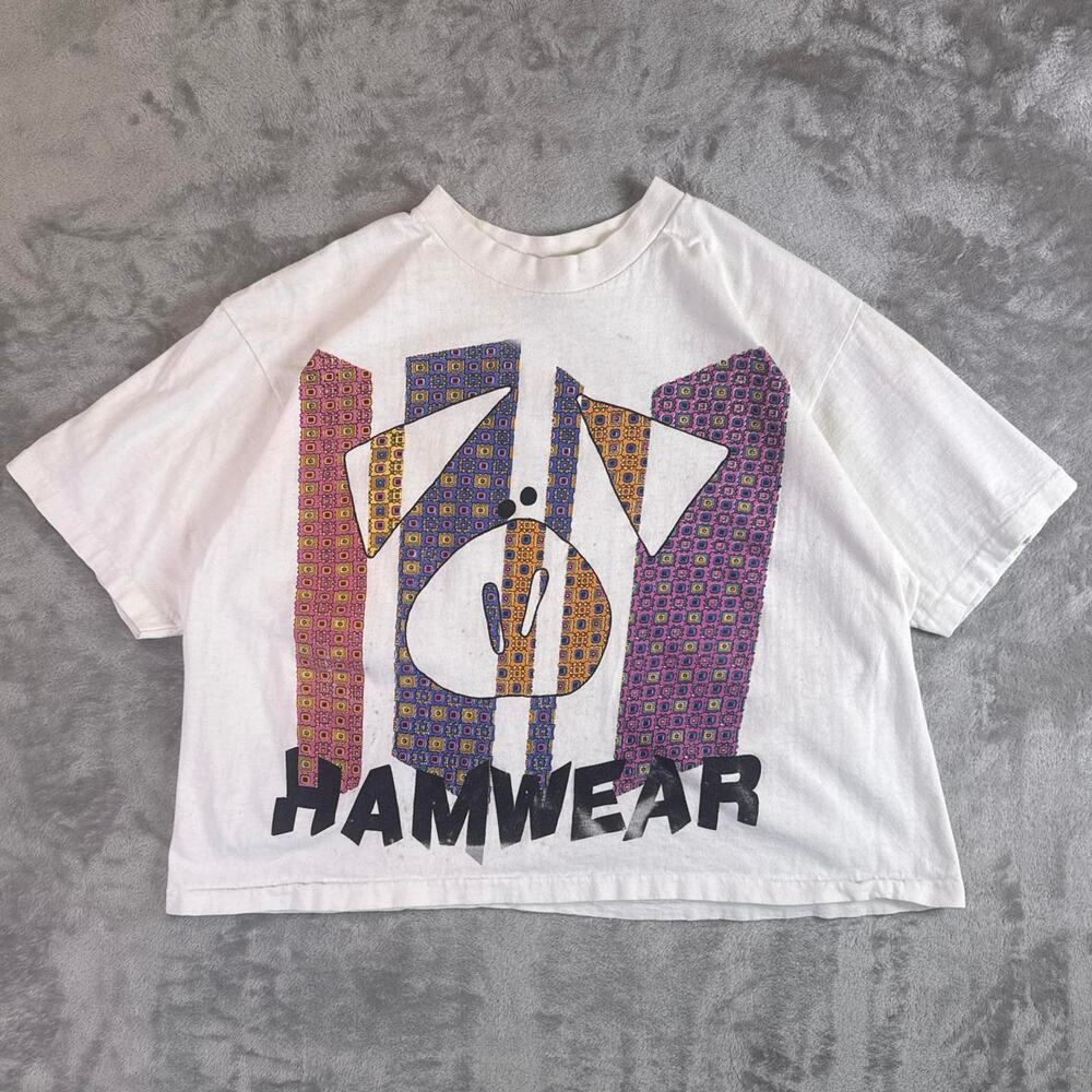Vintage Hamwear Graphic T Shirt White Abstract Art Single Stitch Women’s